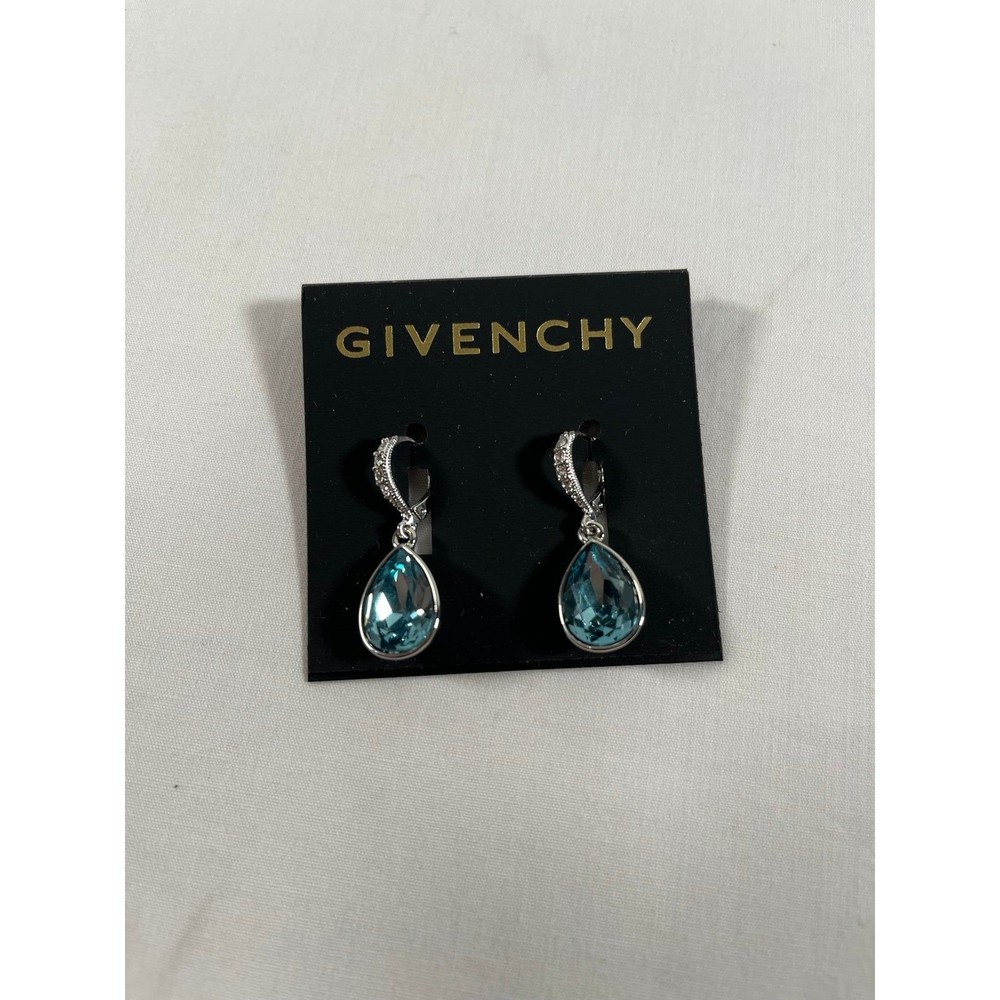 NWT Givenchy Blue Crystal Drop Silver Tone Earrings